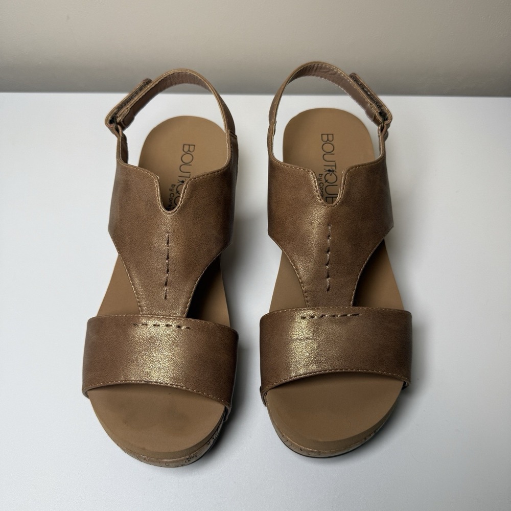 Boutique by Corky's Gold Strap Platform Wedge Heels Women's Slingback Shoes Sz 9 - Picture 7 of 11
